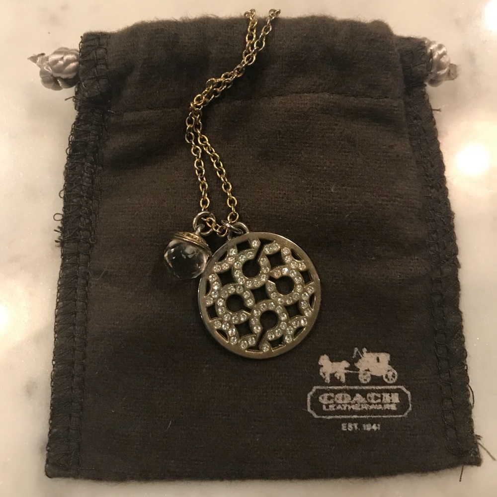 COACH Pave Signature Disc Necklace